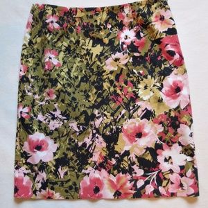 J Jill Floral Skirt 6 Pink Green Flowers Side Zipper Stretchy